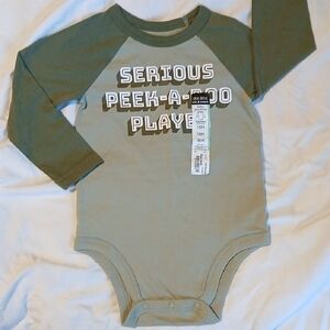 Okie Dokie Olive and Cream Long Sleeve Bodysuit